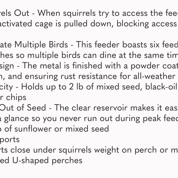 Squirrel-Be-Gone Bird Feeder, 2LB Squirrel Proof Outdoor Wild Bird Feeder - Picture 7 of 7